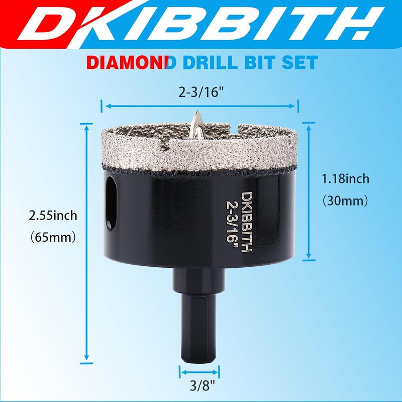 DKIBBITH 2-1/8" Diamond Hole-Saw Bits with Pilot Drill Bit - 2-1/8" Diamond Tipped Tile Hole Saws with Guiding Bit for Porcelain Tile Ceramic Pottery Granite Stone Glass Bottles 55mm. - Image 2